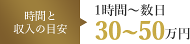 時間と収入の目安 1時間~数日 30~50万円